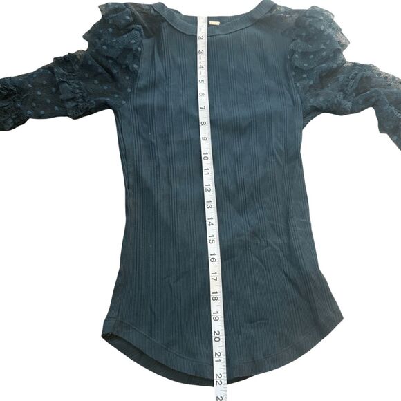 Free People Women's Kiss Kiss Mesh Ruffle Ribbed Long Sleeve Top Green Size XXS - Picture 8 of 10